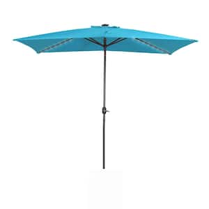 10 ft. x 7 ft. Aluminum Market Solar Lighted Patio Umbrella in Lake Blue