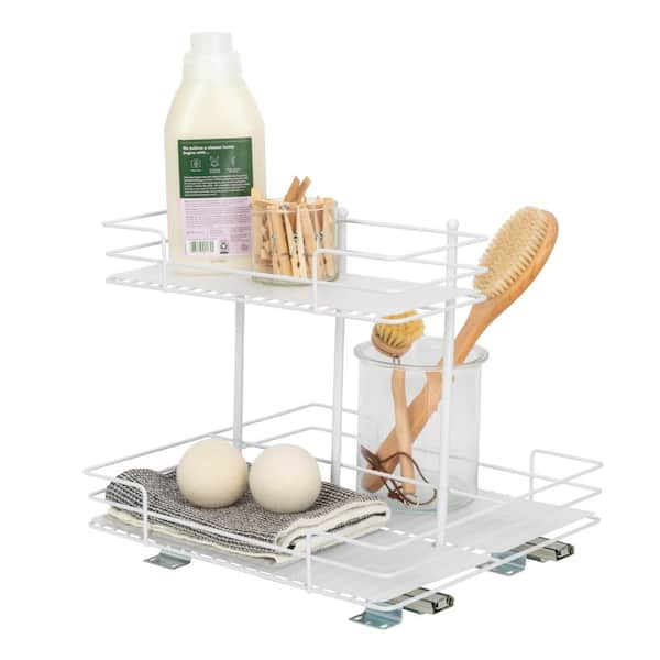 Household Essentials White Pull Out Cabinet and Pantry Organizer Double Sided 2 Tier, Undersink