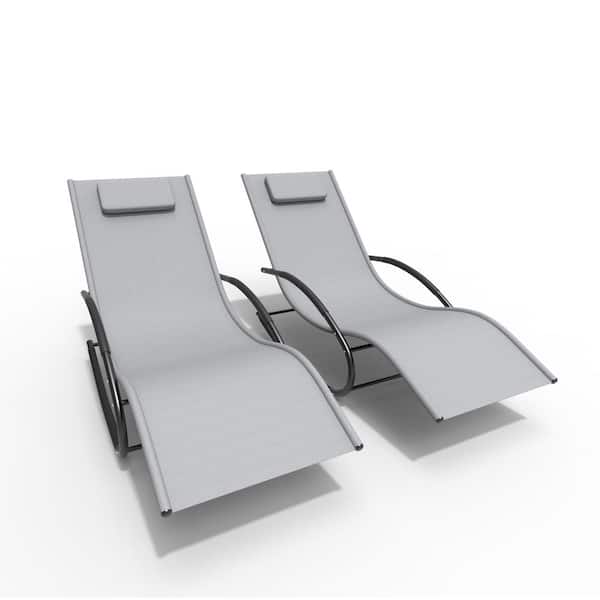 moda furnishings Black Frame Metal Outdoor Rocking Chair in Gray