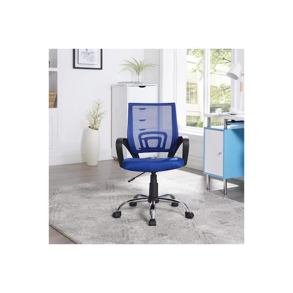 HOMESTOCK Blue Mid-Back Mesh Swivel Rolling Office Chair with Adjustable Height