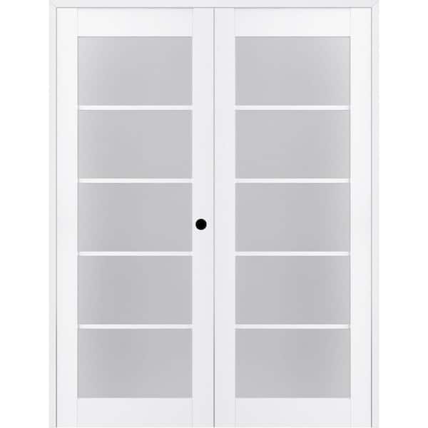 Belldinni 72 in. x 80 in. Left Hand Active 5-Lite Frosted Glass Bianco Noble Finished Wood Composite Double Prehung French Door