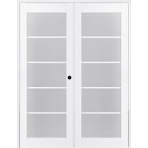 48 in. x 80 in. Left Hand Active 5-Lite Frosted Glass Bianco Noble Finished Wood Composite Double Prehung French Door