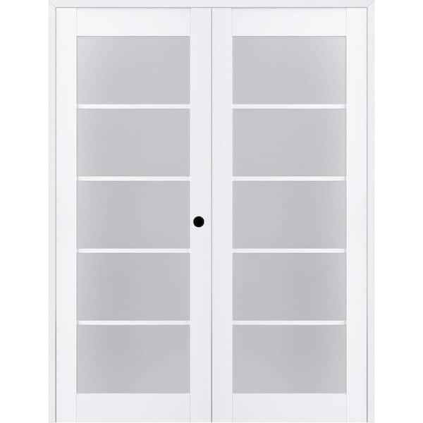 Belldinni 56 in. x 80 in. Left Hand Active 5-Lite Frosted Glass Bianco Noble Finished Wood Composite Double Prehung French Door