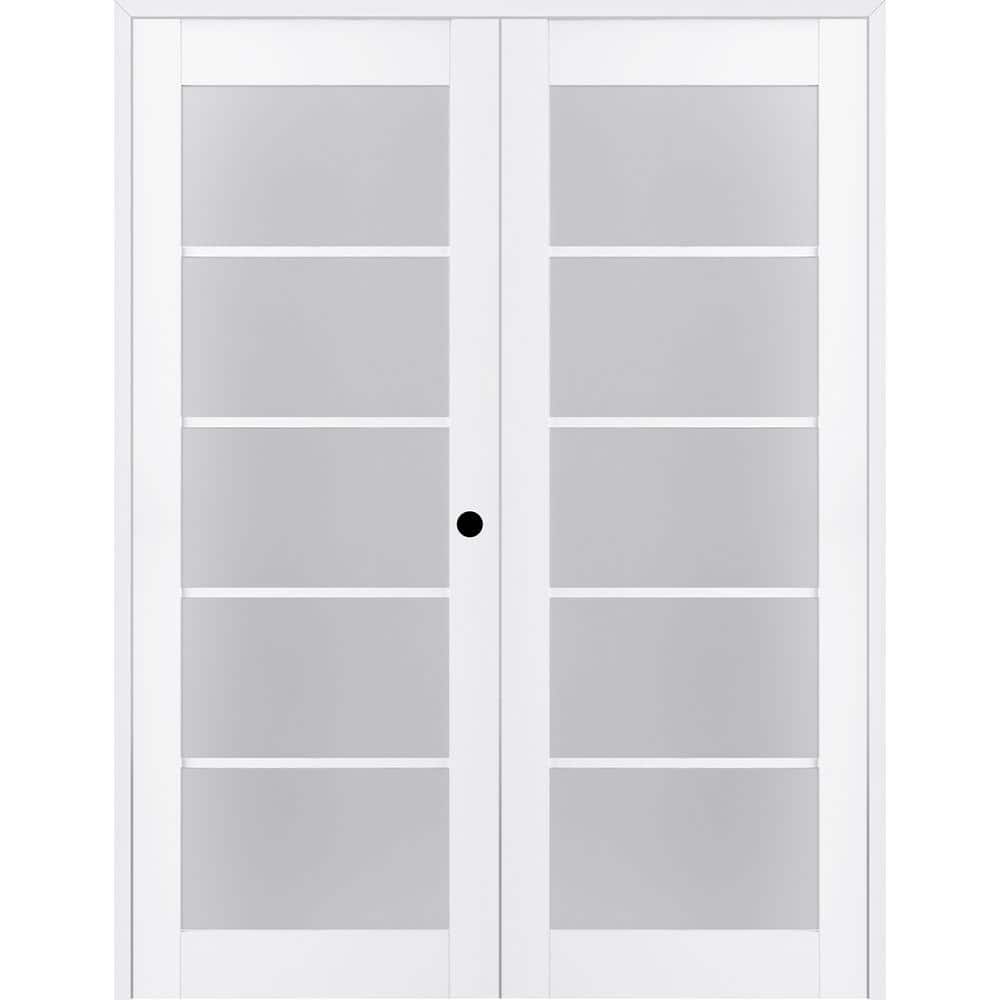 White Frosted Glass Pine Composite Double Prehung French Door
