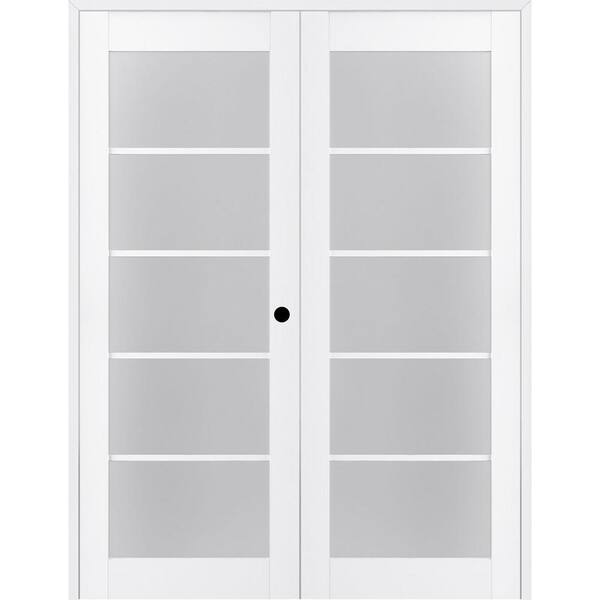 Belldinni 64 in. x 80 in. Left Hand Active 5-Lite Frosted Glass Bianco Noble Finished Wood Composite Double Prehung French Door
