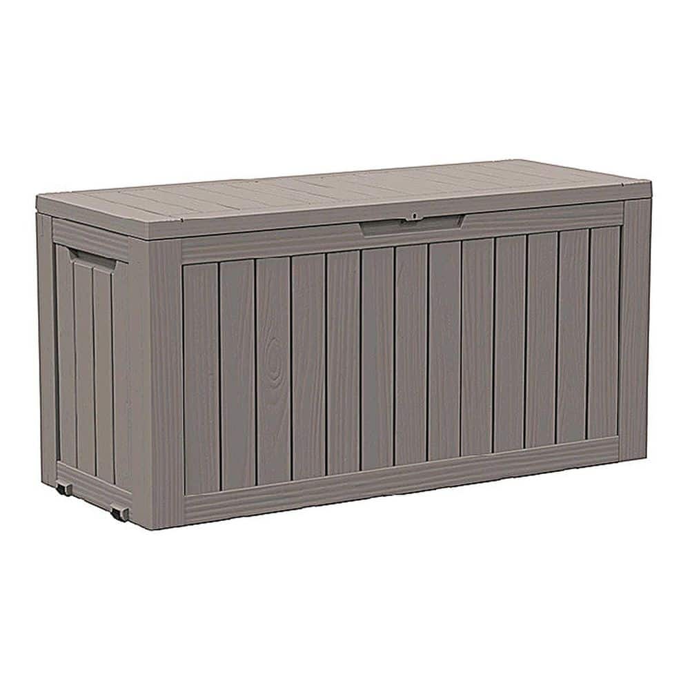 90 Gal. Large Gray Resin Deck Box with Wheels Lockable Lid Outdoor Deck Patio Storage