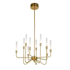 Valdi 10-Light Dimmable Integrated LED Satin Brass Finish Transitional Chandelier for Kitchen/Dining/Foyer