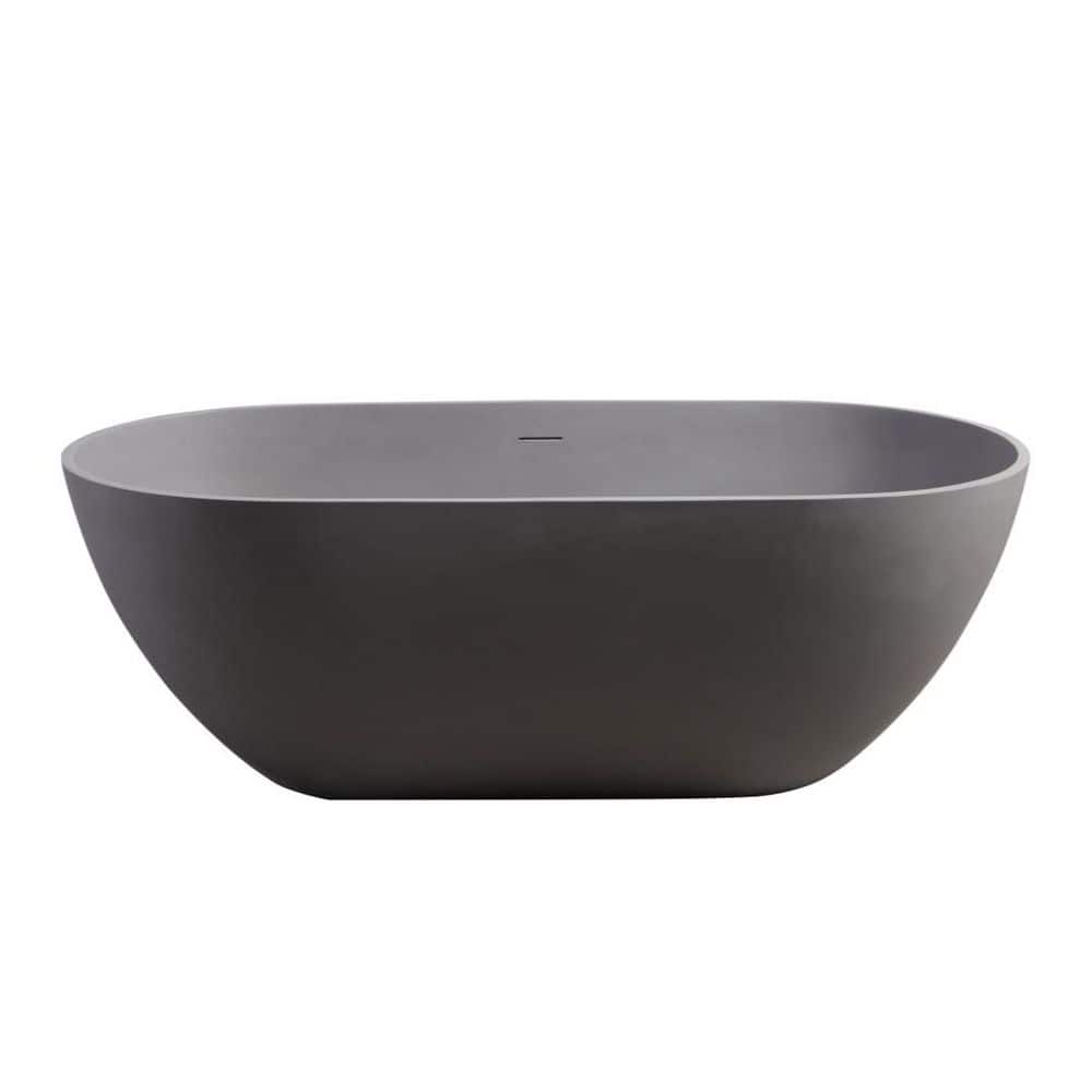 59 in. x 30 in. Engineered Solid Surface Freestanding Soaking Bathtub with Center Drain in Matte Grey price history on PriceWatchPro