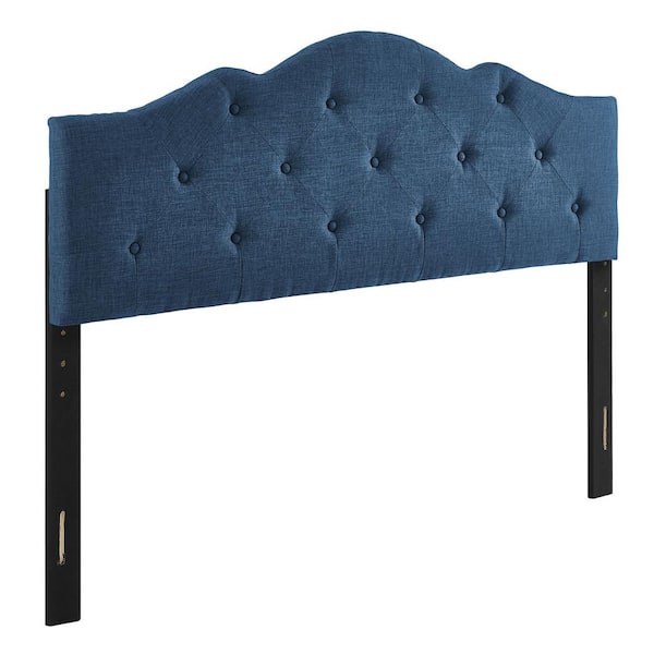 JAYDEN CREATION Flavia Blue Upholstered Tufted 77.12 in. W x 2 in. D x 52.5 in. H Headboard with Diamond Button and Wooden Legs