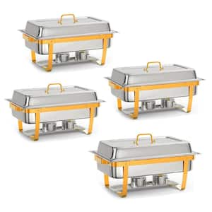 4 Pack 8 Qt. Stainless Steel Rectangular Chafing Dish Buffet Set with Full-Size Pan & Gold Stand