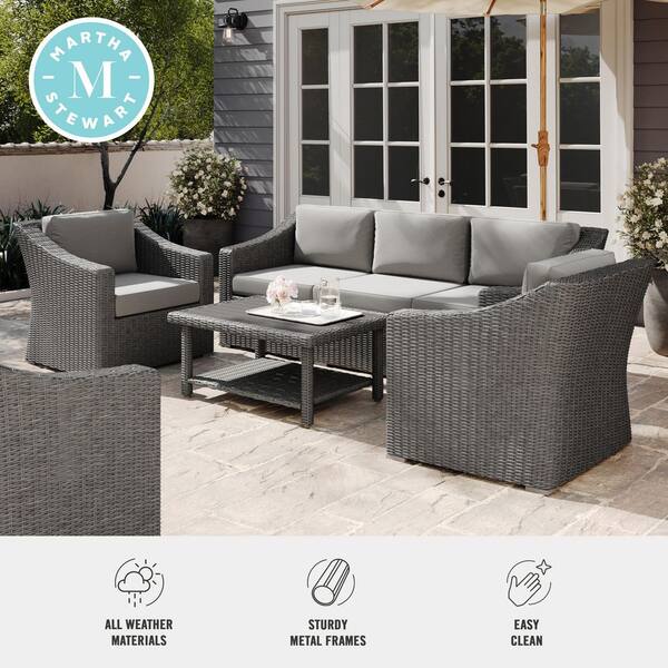 MARTHA STEWART Bedford Gray 4-Piece Rattan Wicker Patio Conversation Set  LTS-6220-6-GY-MS - Main Image