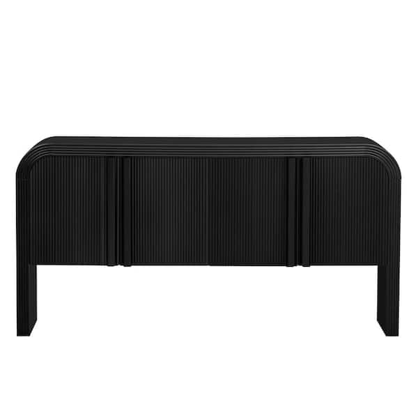 Unbranded Black 31.8 in. U_STYLE Striped Storage Cabinet with 4-Doors, Office Storage Cabinets