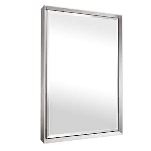 16 in. W x 24 in. H Rectangular Framed Aluminum Beveled Edge Wall Mount Bathroom Vanity Mirror in Brushed Silver