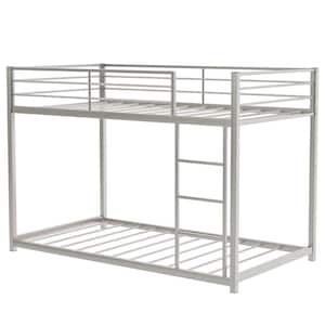 Silver Twin over Twin Metal Bunk Bed with Ladder and Full-length Guardrail