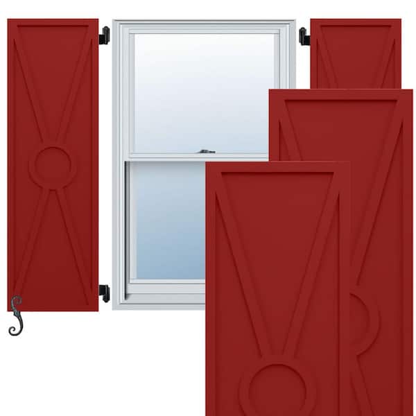 Ekena Millwork EnduraCore Santa Fe Modern Style 12-in W x 44-in H Raised Panel Composite Shutters Pair in Fire Red