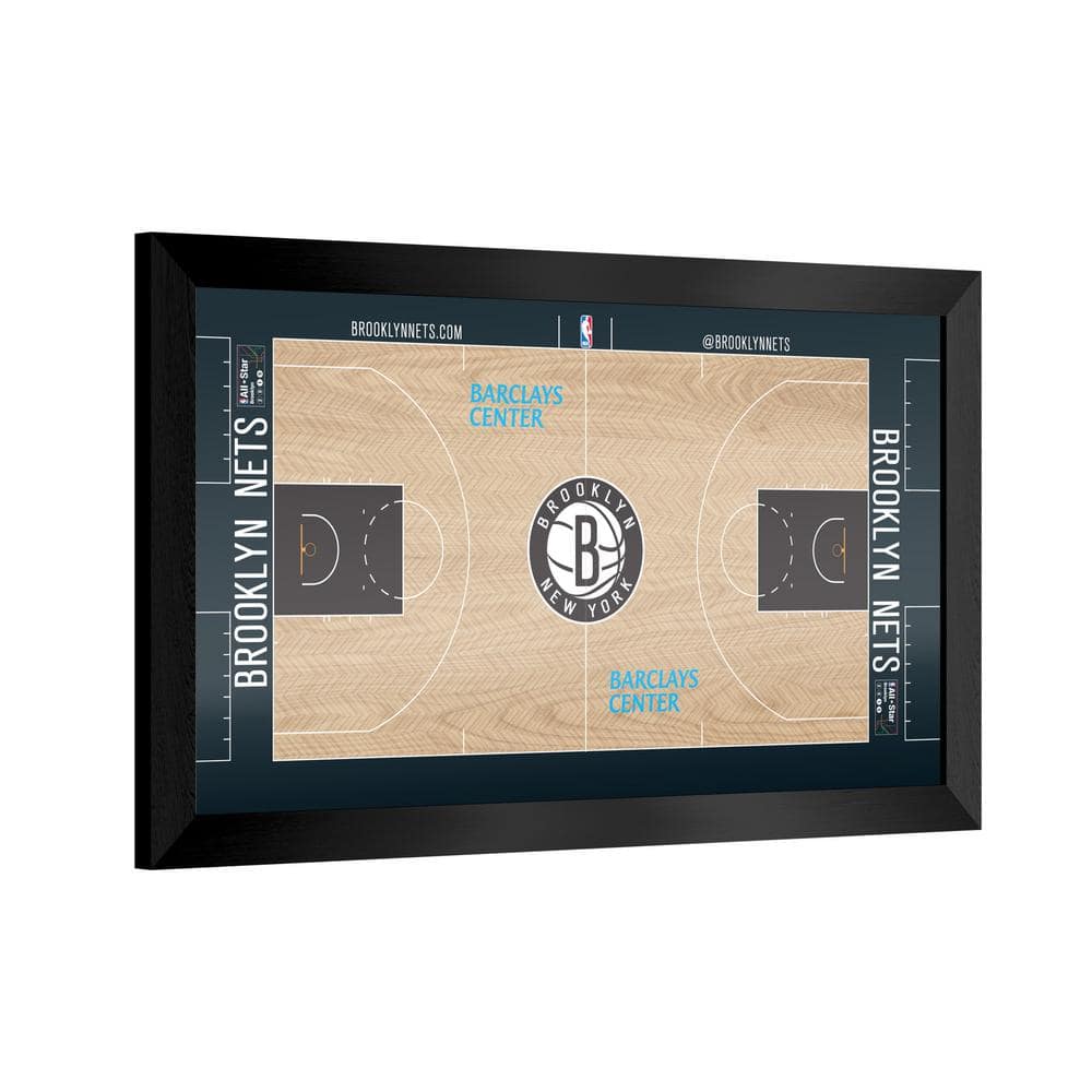 Brooklyn Nets Logo 26 in. W x 15 in. H Wood Black Framed
