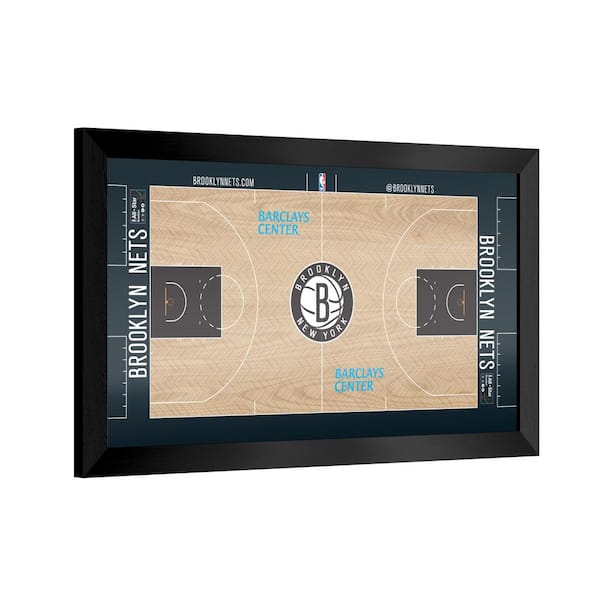 Unbranded Brooklyn Nets Logo 26 in. W x 15 in. H Wood Black Framed