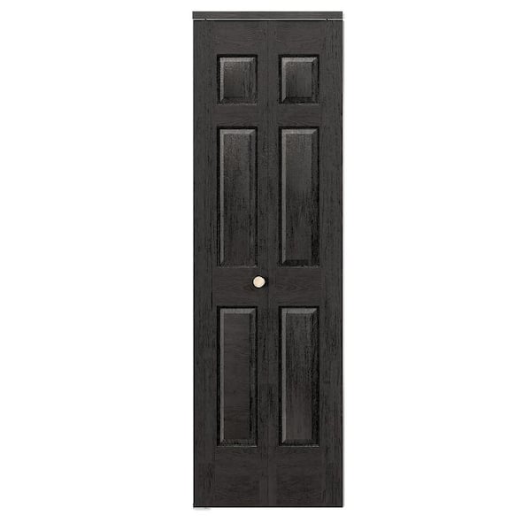 28 in. x 80 in. 6-Panel, Textured, MDF, Black, Hollow Core, Composite, DIY Painted Bi-Fold Door with Hardware Kits