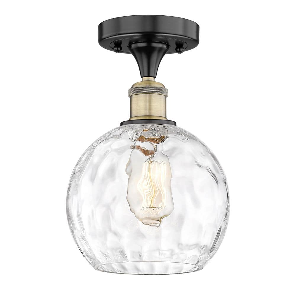 Athens Water Glass 8 in. 1-Light Black Antique Brass Industrial Semi-Flush Mount with Clear Glass Shade price history on PriceWatchPro