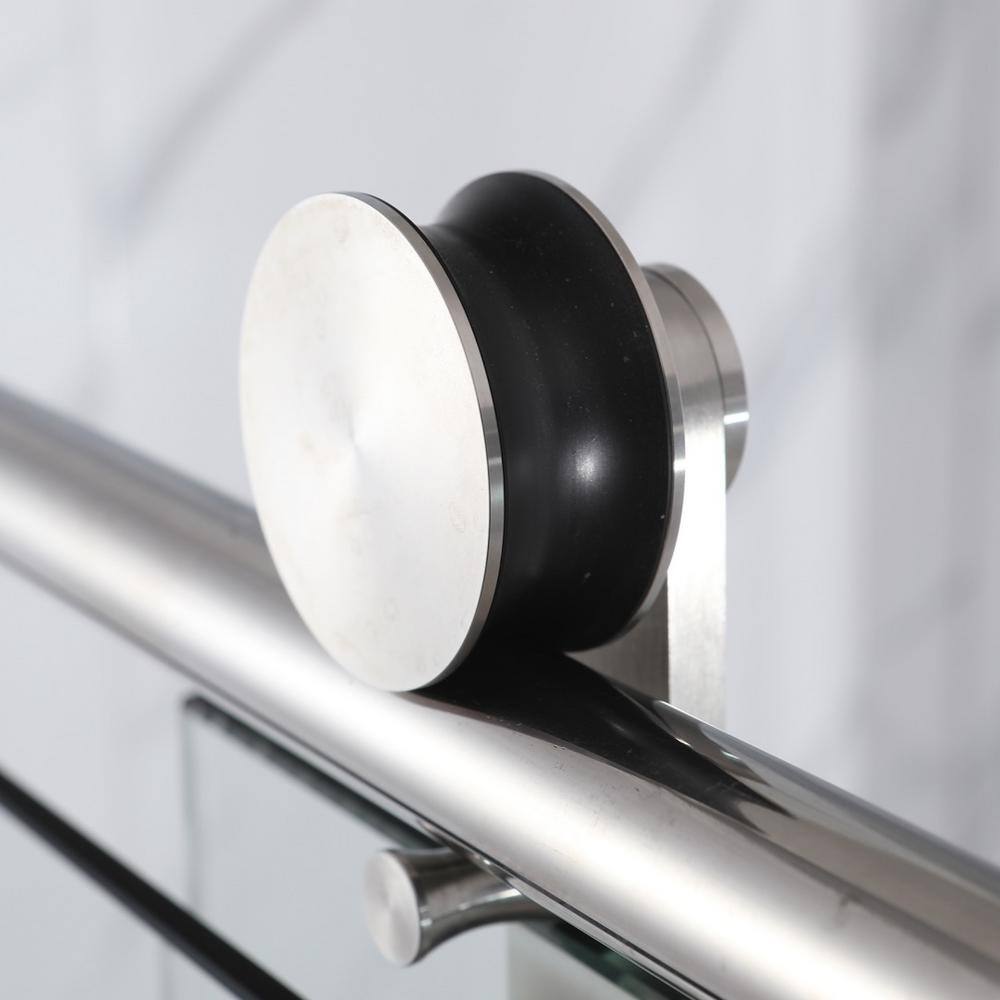 Frameless Brushed Nickel Sliding Shower Door with Clear Tempered Glass