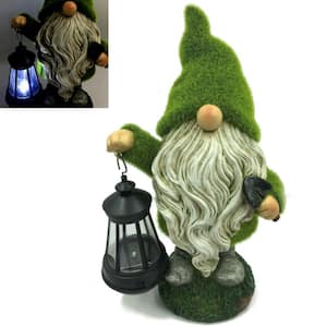 1-Light 13 in. Integrated LED Solar Powered Bearded Grassy Gnome with Grass Finish
