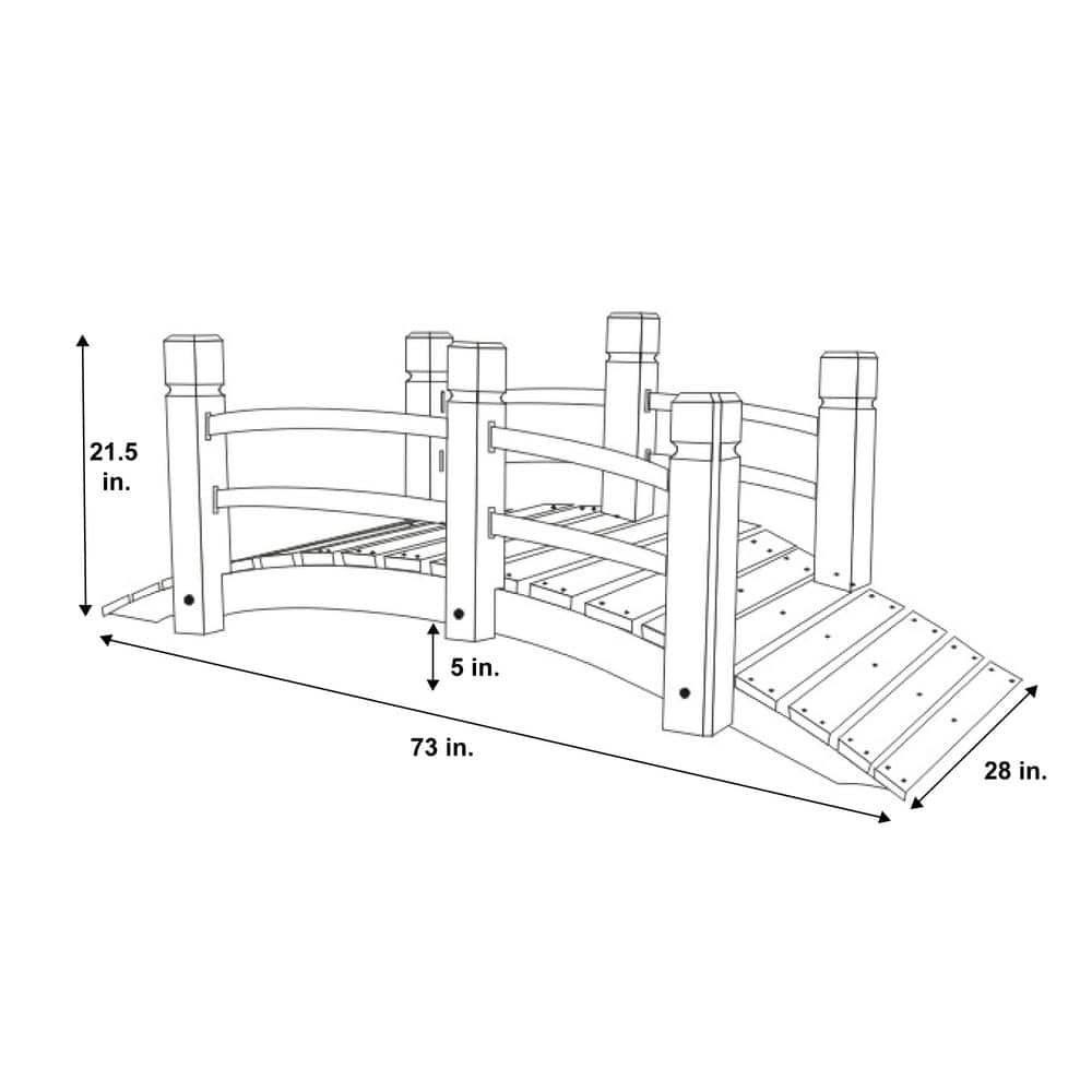 Natural Cedar Wood 6-Foot Garden Bridge with Handle Rails