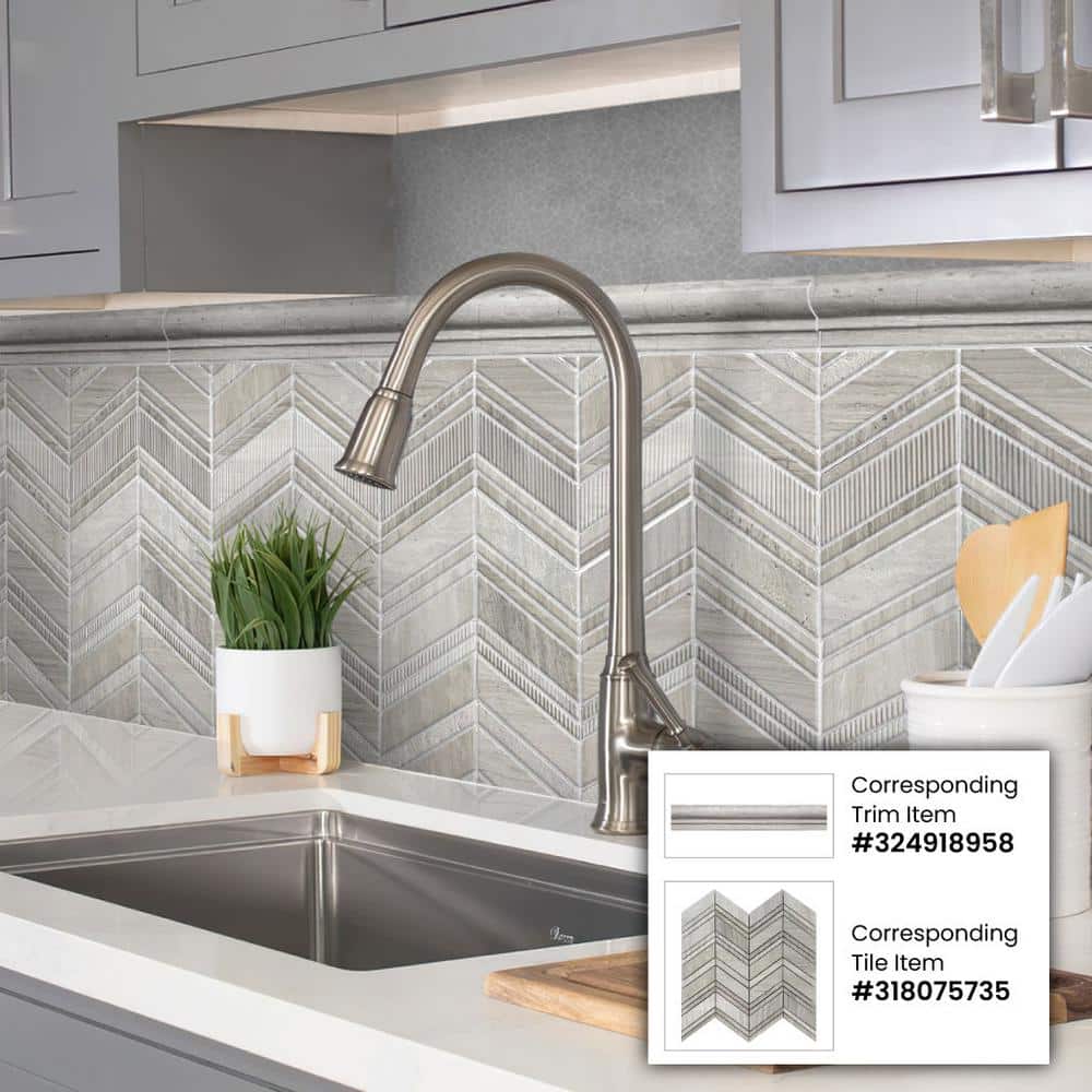 Gray and Beige Chevron Polished Marble Mosaic Tile