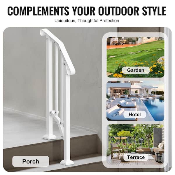 VEVOR Handrails for Outdoor Steps 1-2 Step Stair Hand Rail Kit Transitional Carbon Steel Railings 37.99 in. H x 3.31 in. W