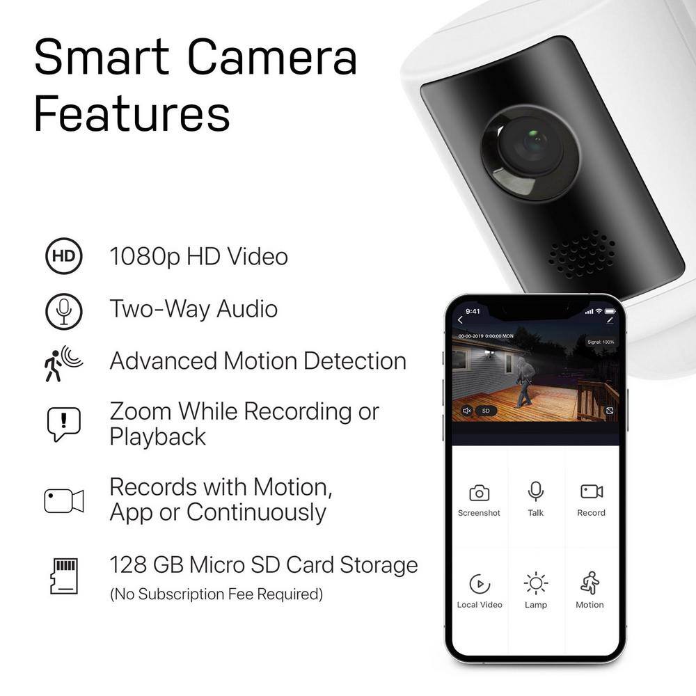 White Wireless LED Smart Security Floodlight with Camera