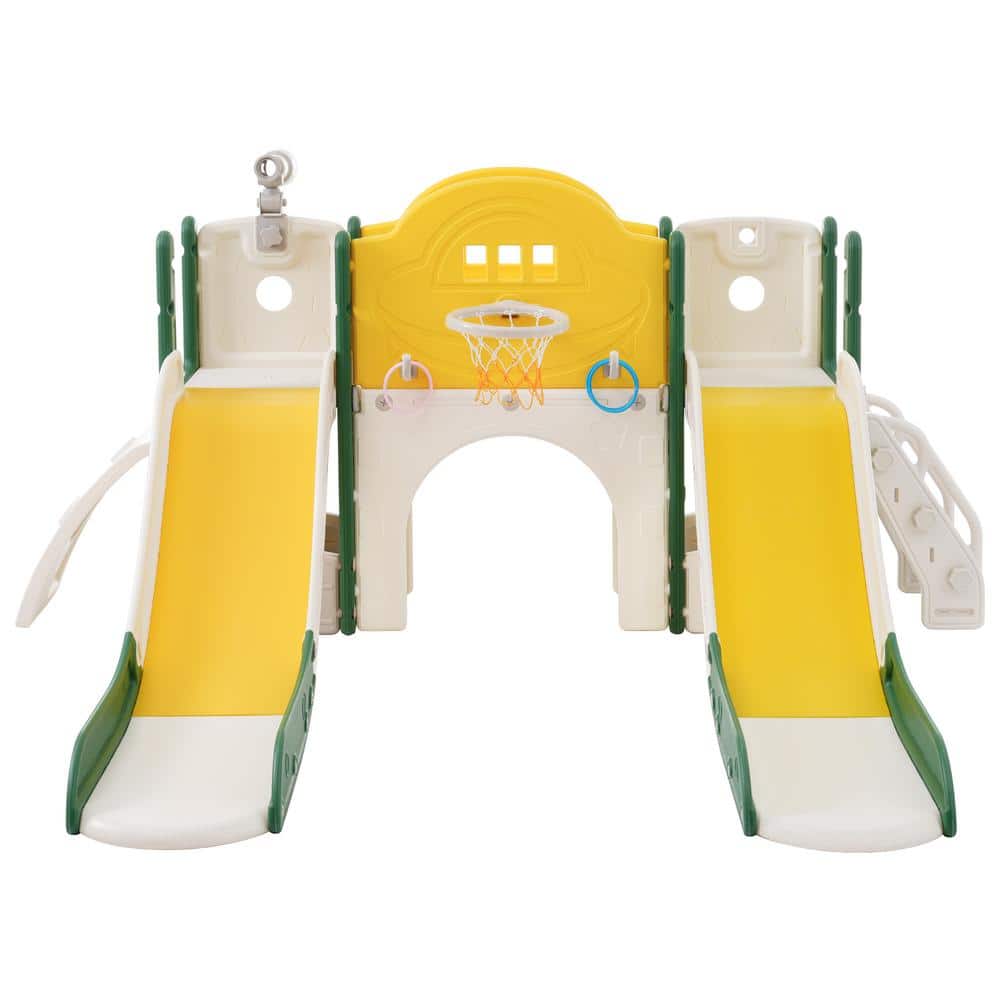 Yellow 7 in. 1 Toddler Freestanding Slide Set with Slide, Arch Tunnel, Ring