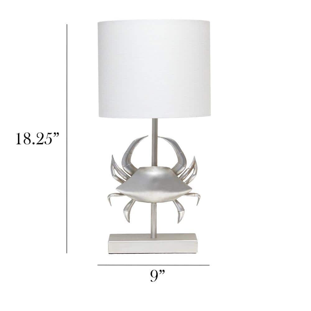 18.25" Coastal Brushed Nickel Crab Table Lamp with White Shade