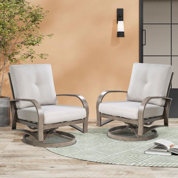 ULAX FURNITURE CHAMBER 2-Piece Swivel Aluminum Outdoor Lounge Chairs with Sunbrella Cushions