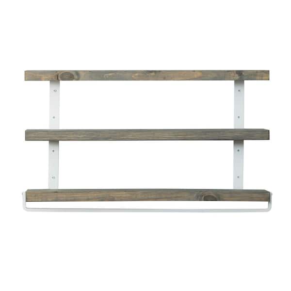 Del Hutson Designs 36 in. Gray Grace Chic 3-Tier Floating Shelf with Towel Holder