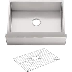 Strive Undermount Farmhouse Apron Front Stainless Steel 30 in. Single Bowl Kitchen Sink Kit with Basin Rack