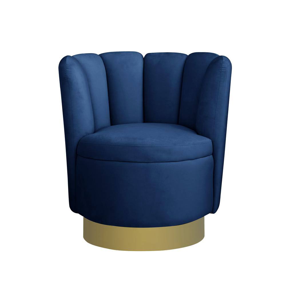 Ellis Blue Velvet Swivel Barrel Accent Chair with Wood Base