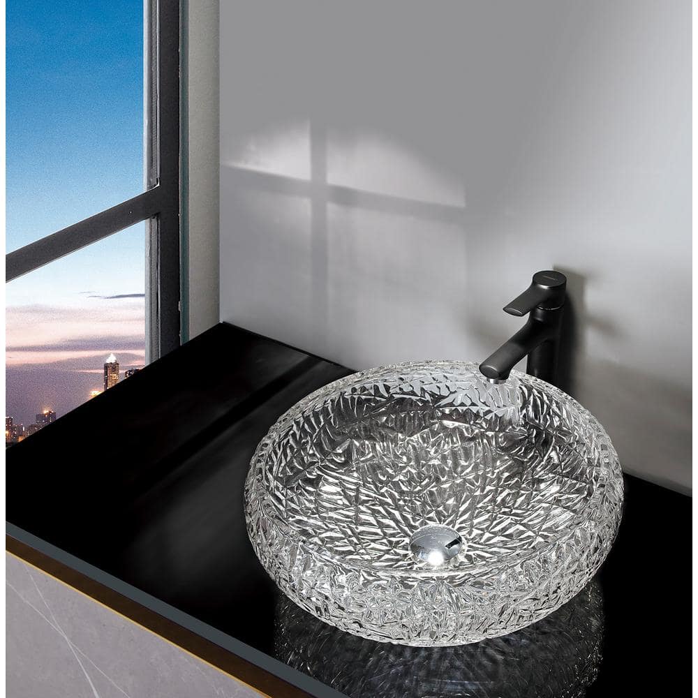 Moonshell 17" Clear Tempered Glass Circular Vessel Sink