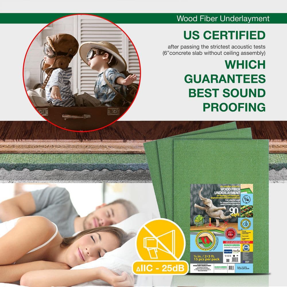Natural Green Wood Fiber Acoustic Underlayment, 3mm Thickness, 90 Sq Ft