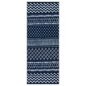 Non Shedding Washable Wrinkle-free Flatweave Moroccan 2x5 Living Room Runner Rug, 20 in. x 59 in., Navy