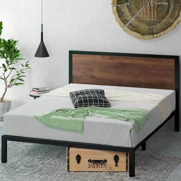 Zinus Industrial Metal Wood Bed Frame Single Double Queen King Base Mattress 