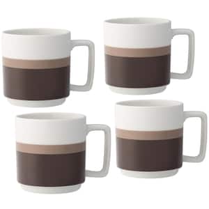 ColorStax Stripe Brown 16 fl. oz. (Brown) Porcelain Mugs, (Set of 4)