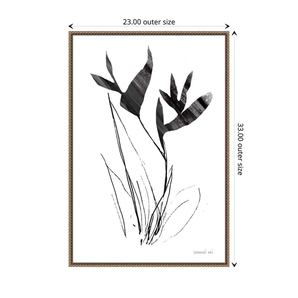 23" x 33" Black and White Abstract Floral Canvas Print with Bronze Frame