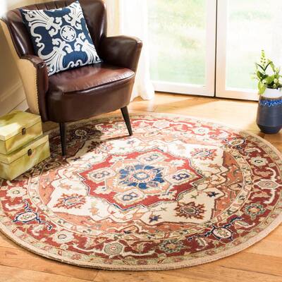 6' x 6' Round Safavieh Heritage Collection HG965A Handmade Traditional Oriental Premium Wool Area Rug Ivory Red 6' x 6' Round Safavieh Heritage Collection HG965A Handmade Traditional Oriental Premium Wool Area Rug Ivory Red