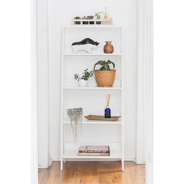 Walker Edison Furniture Company 55 in. White Wood 4-shelf Ladder Bookcase with Open Back