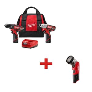 M12 12V Lithium-Ion Cordless Drill Driver/Impact Combo Kit (2-Tool) with M12 LED Work Flashlight (Tool-Only)