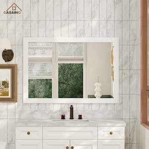 46 in. W x 34 in. H Rectangle Modern Wood Framed Wall Mounted Bathroom Vanity Mirror in White