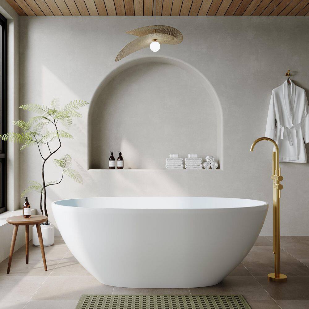 61 in. Stone Resin Solid Surface Matte Flatbottom Freestanding Bathtub in White price history on PriceWatchPro
