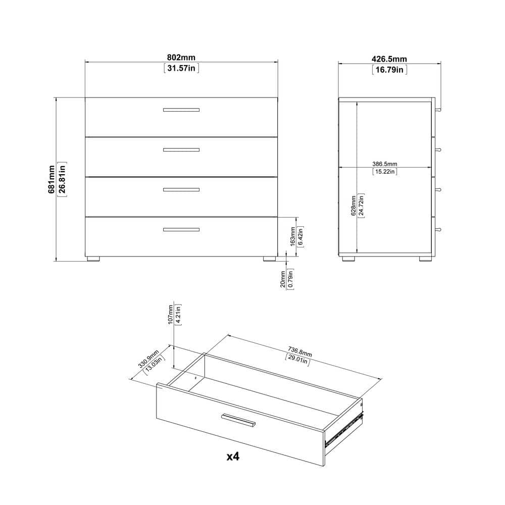 Walnut Medium Wood 4-Drawer Chest with Steel Handles