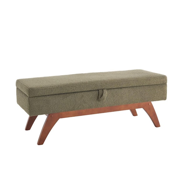 Modern Green Teddy wool fabric bed end stool with storage function