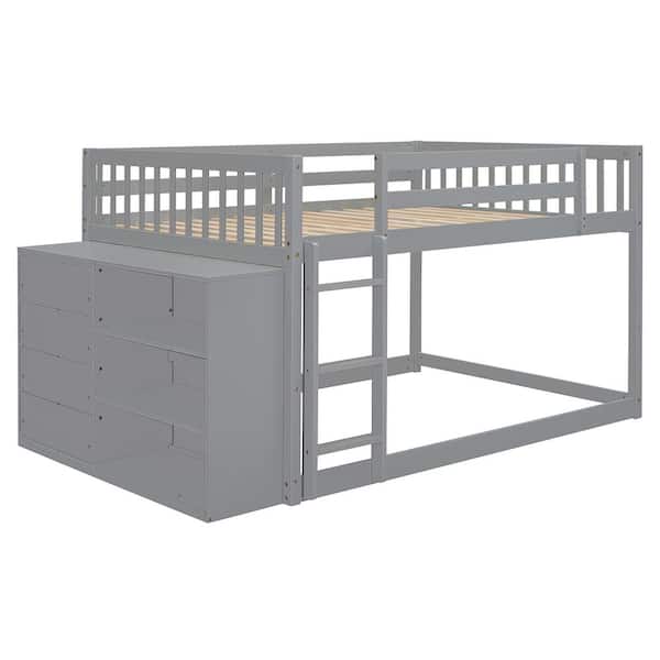 Gray Full over Full Bunk Bed with 4 Drawers and 3 Shelves
