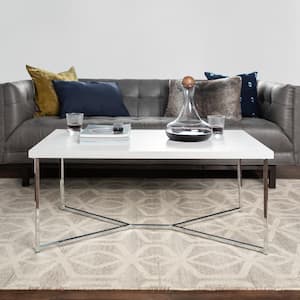 42 in. Chrome/White Rectangle Faux Marble Top Coffee Table